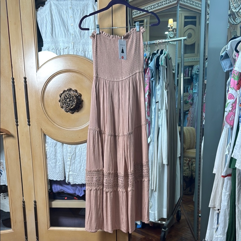 NWT Elegant Pink Smocked Maxi Dress